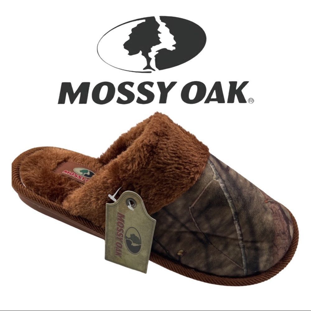 Mossy Oak Men's Camouflage Plush-Trim Scuff Slippers • Size M • NWT